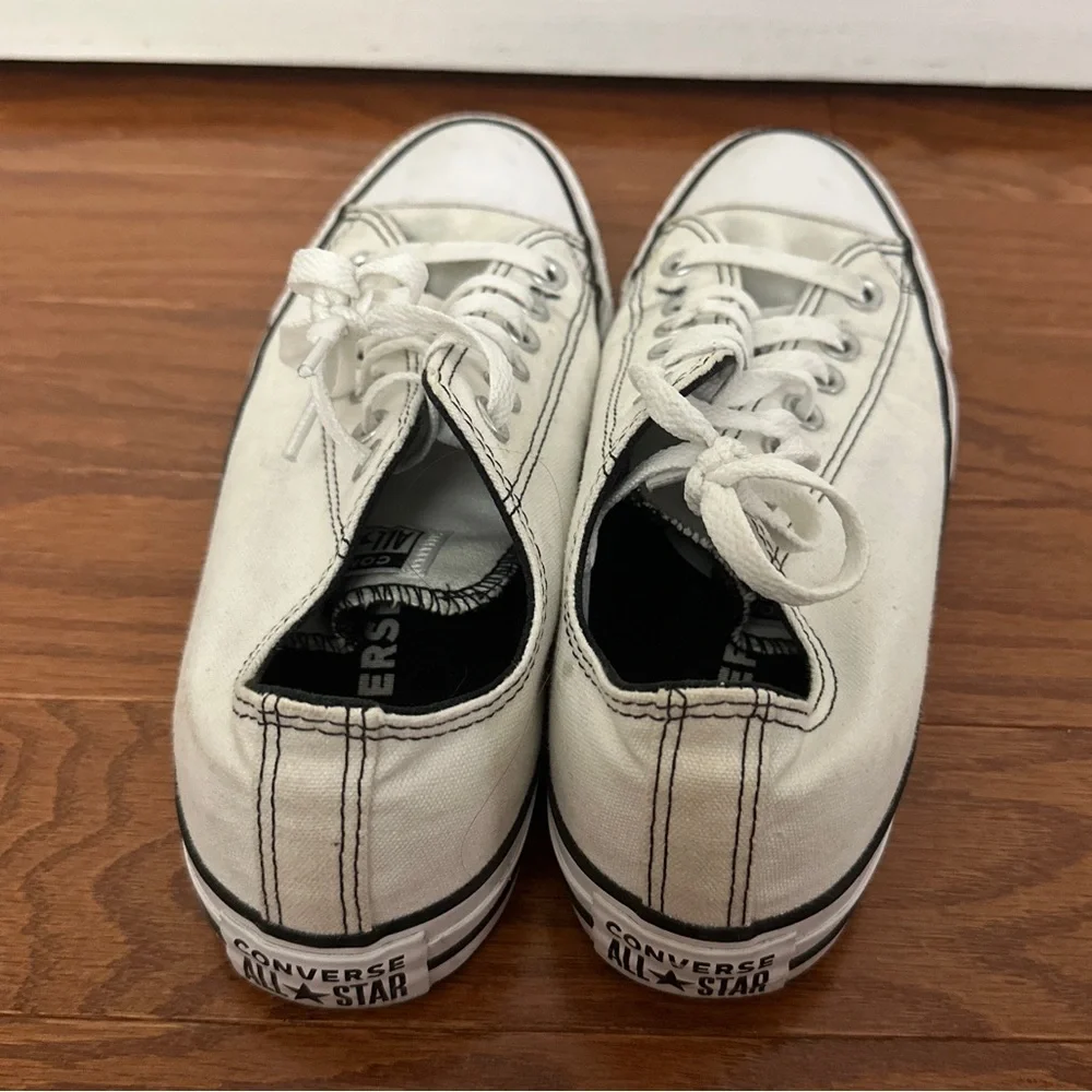 White and Black Men's Converse Lowtop with Black Stitching - Picture 3 of 5
